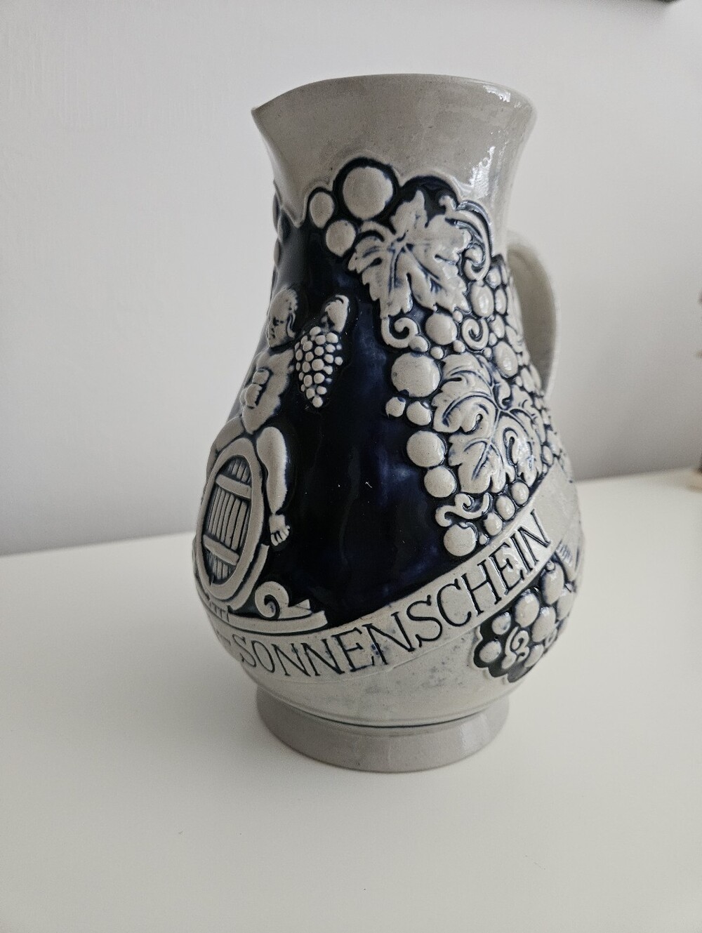 VTG German Stoneware Cobalt Blue & Gray Wine Pitcher | SZ 7" - Picture 5 of 11